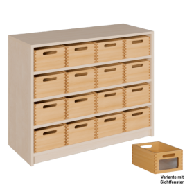 Korpus-Regal mit Materialkästen B/H/T: 102x80x40 cm mit 16 Massivholz-Kästen mit Sichtfenster-image