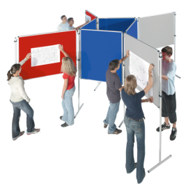 Stecktafel Set "Raute Plus" 8x T-Fuß Stativ, 4x Tafel in Blau, 4x Tafel je eine Seite in Rot und Grau-image