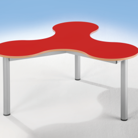 Kleeblatt Dreiertisch Schülertisch mit Melaminplatte, fahrbar Fahrbar, B/T 134 x 122 cm, Höhe 64 cm, Dekor Grün-image