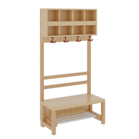 Komplettgarderobe mit doppelter Ablagereihe B/H/T: 80x158x39 cm, 4 Plätze, Sitzhöhe: 34 cm, offene Stütze in Buche-massiv, mit Schuhrost aus Aluminiumrohren-image