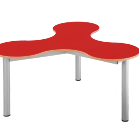 Kleeblatt Dreiertisch Schultisch mit Melaminplatte Feststehend, B/T 134 x 122 cm, Höhe 64 cm, Dekor Gelb-image