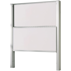 Whiteboard zwei flächige Pylonentafel aus Premium Stahlemaille, Serie PY2 E, weiß Pylonenschiebetafel-image