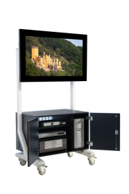 TV Wagen, TV Rack für Fernseher bis 70 Zoll mit großem Unterschrank, Glastüren ScreenCart XL, neigbare Halterung-image