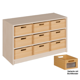 Korpus-Regal mit breiten Materialkästen B/H/T: 102x60x40 cm mit 9 Massivholz-Kästen mit Sichtfenster-image