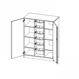 ErgoTray Schrank, dreireihig, 3,5 Ordnerhöhen - evo180 Serie B/H/T: 104,5x136x50 cm, zweitürig, mit Sockel (81 mm), mit 6 hohen ErgoTray Boxen-image