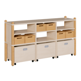 Stollenraumteilerregal mit 3 hohen Sockelnischen B/H/T: 156x80x40 cm, mit 3 Rollkästen und 6 einstellbaren Materialkästen-image