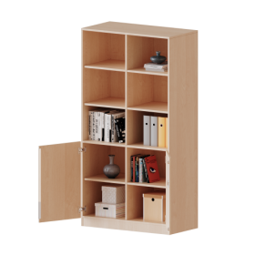 Schrank, 5 Ordnerhöhen, Türen unten (2 OH), oben 3 offene Fächer - Serie evo180 B/H/T: 100x190x40 cm, 2 Türen, abschließbar, mit Sockel (81 mm)-image