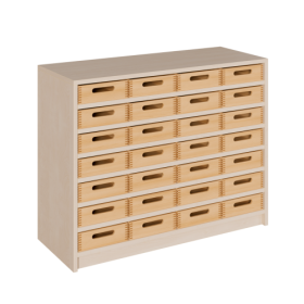 Korpus-Regal mit flachen Materialkästen B/H/T: 102x80x40 cm mit 28 Massivholz-Kästen-image