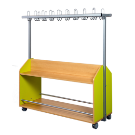 Garderobenwagen doppelseitig aus feuerhemmendem Material, mit Ablagen in 2 Etagen und Garderoben-Dreifachhaken, H/T: 160x50 cm Garderobenwagen doppelseitig aus feuerhemmendem Material, mit Ablagen in 2 Etagen und Garderoben-Dreifachhaken, H/T: 160x50 cm-image