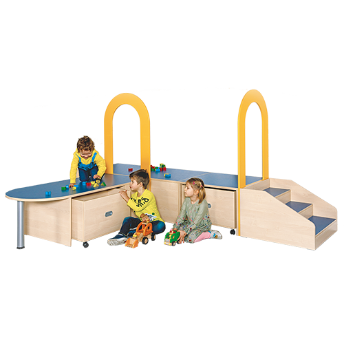 Podestanlage 9, 4teilig, mit Bogendurchgängen und Linoleum-Deckplatten B/H/T: 292x46/142x222 cm, Treppenaufgang, diverse Podestelemente mit 3 verschiedenen Rollkästen-image