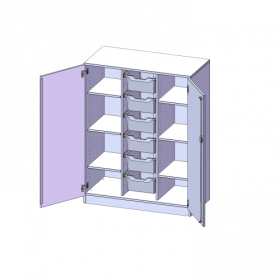 ErgoTray Schrank, dreireihig, 3,5 Ordnerhöhen - evo180 Serie B/H/T: 104,5x136x50 cm, zweitürig, mit Sockel (81 mm), mit 6 hohen ErgoTray Boxen-image