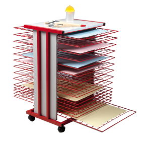 Trockenwagen fahrbar mit 15 Trockengittern DIN A2 B/H/T: 59,5x83x75 cm, Gestell in rot, Holzteile in Grau Trockenwagen fahrbar mit 15 Trockengittern DIN A2 B/H/T: 59,5x83x75 cm, Gestell in rot, Holzteile in Grau-image