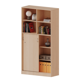 Kombischrank, 5 Ordnerhöhen, Schiebetüren unten (3 OH), oben 2 offene Fächer - Serie evo180 Gesamthöhe 190 cm, 2 Schiebetüren, abschließbar, mit Mittelwand, mit Sockel (81 mm) Kombischrank, 5 Ordnerhöhen, Schiebetüren unten (3 OH), oben 2 offene Fächer - Serie evo180 Gesamthöhe 190 cm, 2 Schiebetüren, abschließbar, mit Mittelwand, mit Sockel (81 mm)-image