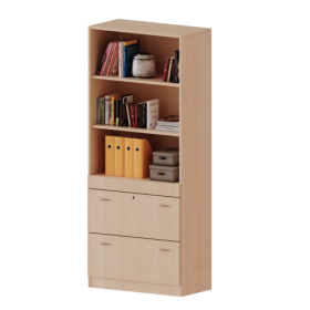 Hängeregister Kombischrank, 5 Ordnerhöhen - Serie evo180 B/H/T: 80x190x60 cm, 2 Auszüge, abschließbar, oben 3 offene Fächer, mit Sockel (81 mm)-image
