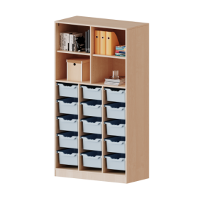 ErgoTray Regal, dreireihig, 5 Ordnerhöhen - evo180 Serie Breite 104,5 cm, Gesamthöhe 190 cm, mit Sockel (81 mm), unten 15 hohe ErgoTray Boxen, oben 2 Einlegeböden ErgoTray Regal, dreireihig, 5 Ordnerhöhen - evo180 Serie Breite 104,5 cm, Gesamthöhe 190 cm, mit Sockel (81 mm), unten 15 hohe ErgoTray Boxen, oben 2 Einlegeböden-image