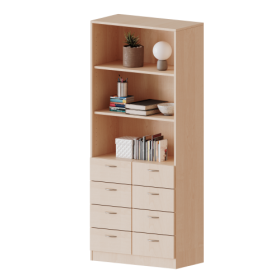 Schubladen - Kombischrank, 5 Ordnerhöhen - Serie evo180 Gesamthöhe 190 cm, 8 Schubladen unten, oben 3 offene Fächer, mit Sockel (81 mm)-image