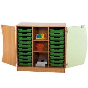 Unterschrank mit Wellentüren, 20 flache ErgoTray Boxen & 2 Einlegeböden B/H/T: 104,5x99x50 cm, Türen Farbe Grün-image