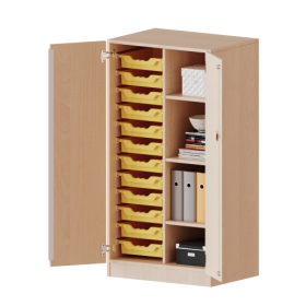 ErgoTray Schrank, zweireihig, 3,5 Ordnerhöhen - evo180 Serie B/H/T: 70,3x136x50 cm, zweitürig, mit Sockel (81 mm), mit 12 flachen ErgoTray Boxen-image