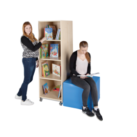Bücherturm mit offenen Fächern B/H/T: 52x165x64 cm, fahrbar, doppelseitig, 1 Seitenwand-Prospekthalter (6 Fächer)-image