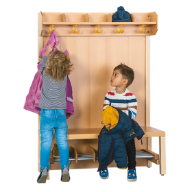 Komplettgarderobe mit offener Ablagereihe Stütze mit Paneelrückwand in Buche-hell, Aluminiumrost, wahlweise Facheinteilung, T: 39 cm Komplettgarderobe mit offener Ablagereihe Stütze mit Paneelrückwand in Buche-hell, Aluminiumrost, wahlweise Facheinteilung, T: 39 cm-image