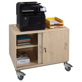 Fahrbarer Druckertisch mit Schiebetüren B/H/T: 90x70x60 cm-image