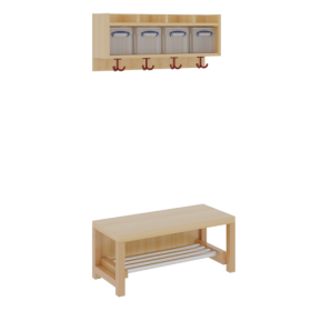 Komplettgarderobe mit einfacher Ablage inklusive Boxen ohne Stütze, zweiteilig, Ablage zur Wandmontage, Aluminiumrost, wahlweise Facheinteilung, T: 35 cm-image