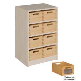 Korpus-Regal mit Materialkästen B/H/T: 52x80x40 cm mit 8 Massivholz-Kästen mit Sichtfenster-image
