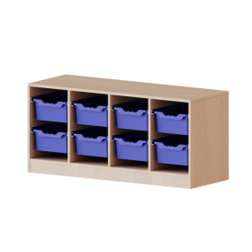 ErgoTray Regal, vierreihig, 1,5 Ordnerhöhen - evo180 Serie B/H/T: 138,7x64x50 cm, mit Möbelstellfüßen, 8 hohe ErgoTray Boxen-image