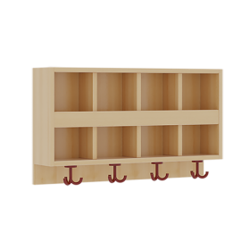 doppelte Garderobenablage mit Blende je Platz 2 Fächer und Blende, 1 St. 3fach-Haken, oben offene Unterteilungen, H/T: 46x20 cm, aus feuerhemmendem Material - Dekor Birke-image
