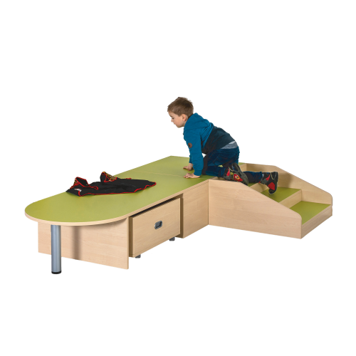 Podestanlage 12, 3teilig, mit Linoleum-Deckplatten B/H/T: 140x35x220 cm, als Laufsteg mit Halbrundansatz, 2 Rollkästen-image