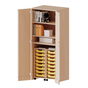 Garagenschrank ohne Sockel, 5 Ordnerhöhen - Serie evo180 B/H/T: 80x190x60 cm, 2 Container mit je 8 flachen ErgoTray Boxen-image