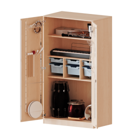 Musikschrank, 5 Ordnerhöhen - Serie evo180 B/H/T: 104,5x190x60 cm, Türen mit Instrumentenhalterungen, mit 6 ErgoTray Boxen, mit Sockel (81 mm)-image