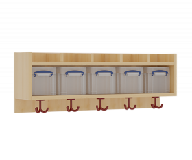 einfache Garderobenablage B/H/T: 100x34,5x27 cm, oben 5 flache, nach oben offene Ablagen, darunter 5 Kunststoffboxen mit Deckel, unten 3fach-Haken-image