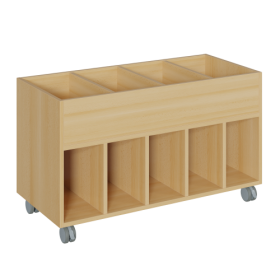 Büchertrog, 4+5 Fächer, fahrbar B/H/T: 110x64x50 cm, mit 4 großen Fächern oben und 5 senkrechten Fächern unten-image