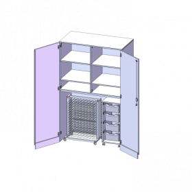 Garagenschrank ohne Sockel, 5 Ordnerhöhen - Serie evo180 B/H/T: 120x190x60 cm, 1 Container mit 4 hohen ErgoTray Boxen und Trockenwagen TW15-image