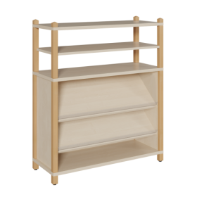 Stollen-Regal mit 2 unteren Schrägablagen B/H/T: 106x120x40 cm, 3 weitere Fächer,  oben offener Regalaufsatz mit 1 Einlegeboden-image