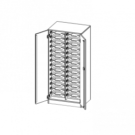 ErgoTray Schrank, zweireihig, 4 Ordnerhöhen - evo180 Serie B/H/T: 70,3x154x50 cm, zweitürig, mit Sockel (81 mm), mit 28 flachen ErgoTray Boxen-image