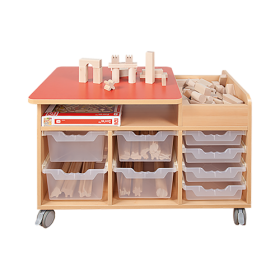 Bau-und Konstruktionswagen mit Linoleumoberfläche B/H/T: 108,5x60x60 cm, inkl. 8 ErgoTray Kunststoffboxen-image