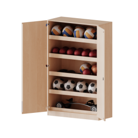 Ballschrank, 5 Ordnerhöhen - Serie evo180 Breite 120 cm, Gesamthöhe 190 cm, 4 Einlegeböden mit Aufkantung für Bälle, mit Sockel (81 mm) Ballschrank, 5 Ordnerhöhen - Serie evo180 Breite 120 cm, Gesamthöhe 190 cm, 4 Einlegeböden mit Aufkantung für Bälle, mit Sockel (81 mm)-image