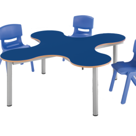 Kleeblatt Vierertisch Schultisch mit Melaminplatte, fahrbar B/T: 139x139 cm, Höhe wählbar-image