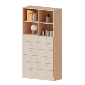 Schubladen - Kombischrank, 5 Ordnerhöhen - Serie evo180 B/H/T: 100x190x40 cm, 12 Schubladen unten, oben 4 offene Fächer, mit Sockel (81 mm)-image