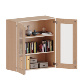 Aufsatzschrank, 3 Ordnerhöhen - Serie evo180 B/H/T: 100x108x50 cm, 2 Türen mit Glaseinsatz, abschließbar-image