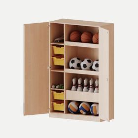 Sportschrank, 5 Ordnerhöhen - Serie evo180 Breite 120 cm, Gesamthöhe 190 cm, 2 hohe ErgoTray Boxen, Ballfach, mit Sockel (81 mm)-image