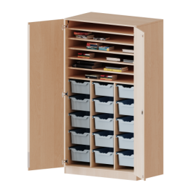 Bastelschrank, 5 Ordnerhöhen - Serie evo180 B/H: 104,5x190 cm, mit Sockel (81 mm), 2-türiger Schrank mit 15 hohen ErgoTray Boxen Bastelschrank, 5 Ordnerhöhen - Serie evo180 B/H: 104,5x190 cm, mit Sockel (81 mm), 2-türiger Schrank mit 15 hohen ErgoTray Boxen-image
