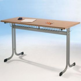 Zweier-Schülertisch 130x55 cm MT50Z-V, mit Vollkern Tischplatte "Powersurf" B/H/T: 130x64x55 cm, Tischhöhe: 64 cm-image