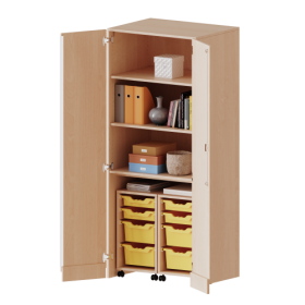 Garagenschrank ohne Sockel, 5 Ordnerhöhen - Serie evo180 B/H/T: 80x190x60 cm, 2 Container mit je 2 flachen und 2 hohen ErgoTray Boxen-image