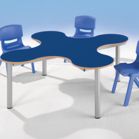 Kleeblatt Vierertisch Schültertisch mit Melaminplatte Feststehend, B/T 139 x 139 cm, Höhe 64 cm, Dekor Grün-image