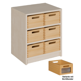 Korpus-Regal mit Materialkästen B/H/T: 52x60x40 cm mit 6 Massivholz-Kästen mit Sichtfenster-image