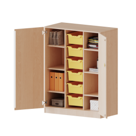 ErgoTray Schrank, dreireihig, 3,5 Ordnerhöhen - evo180 Serie B/H/T: 104,5x136x50 cm, zweitürig, mit Sockel (81 mm), mit 6 hohen ErgoTray Boxen ErgoTray Schrank, dreireihig, 3,5 Ordnerhöhen - evo180 Serie B/H/T: 104,5x136x50 cm, zweitürig, mit Sockel (81 mm), mit 6 hohen ErgoTray Boxen-image