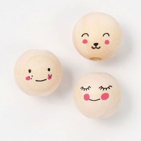 Holzperlen CUTE FACES, 15 Perlen mit 3 Motiven-image